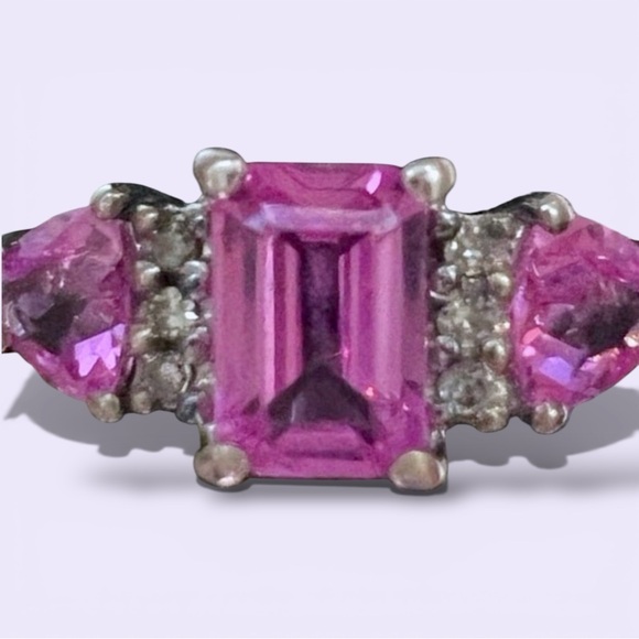 Jewelry - Vintage Genuine Diamonds Pink Sapphire Ring Size is about a 5. See photos
